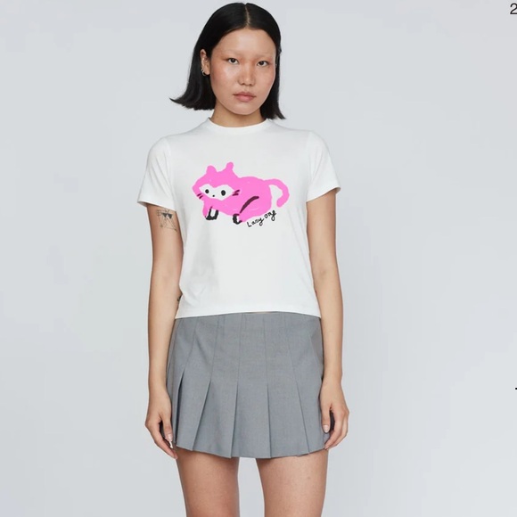 NWT Lazy Oaf Pink Kitty Fitted Tee - Picture 3 of 6
